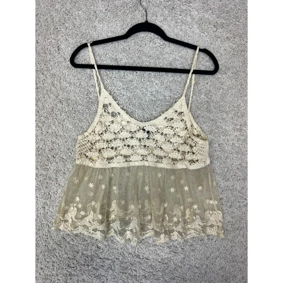 rue21 Crochet Baby Doll Crop Top Womens Large Open Knit Sheer Cami Boho Y2K - Picture 1 of 6